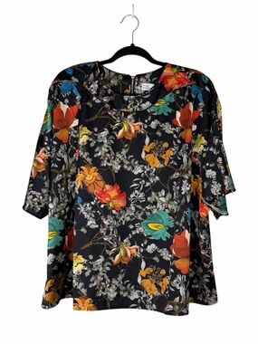 Pari Passu Marni Floral Blouse Silky Short Sleeve Back Zip Top Size 22 NWOT
